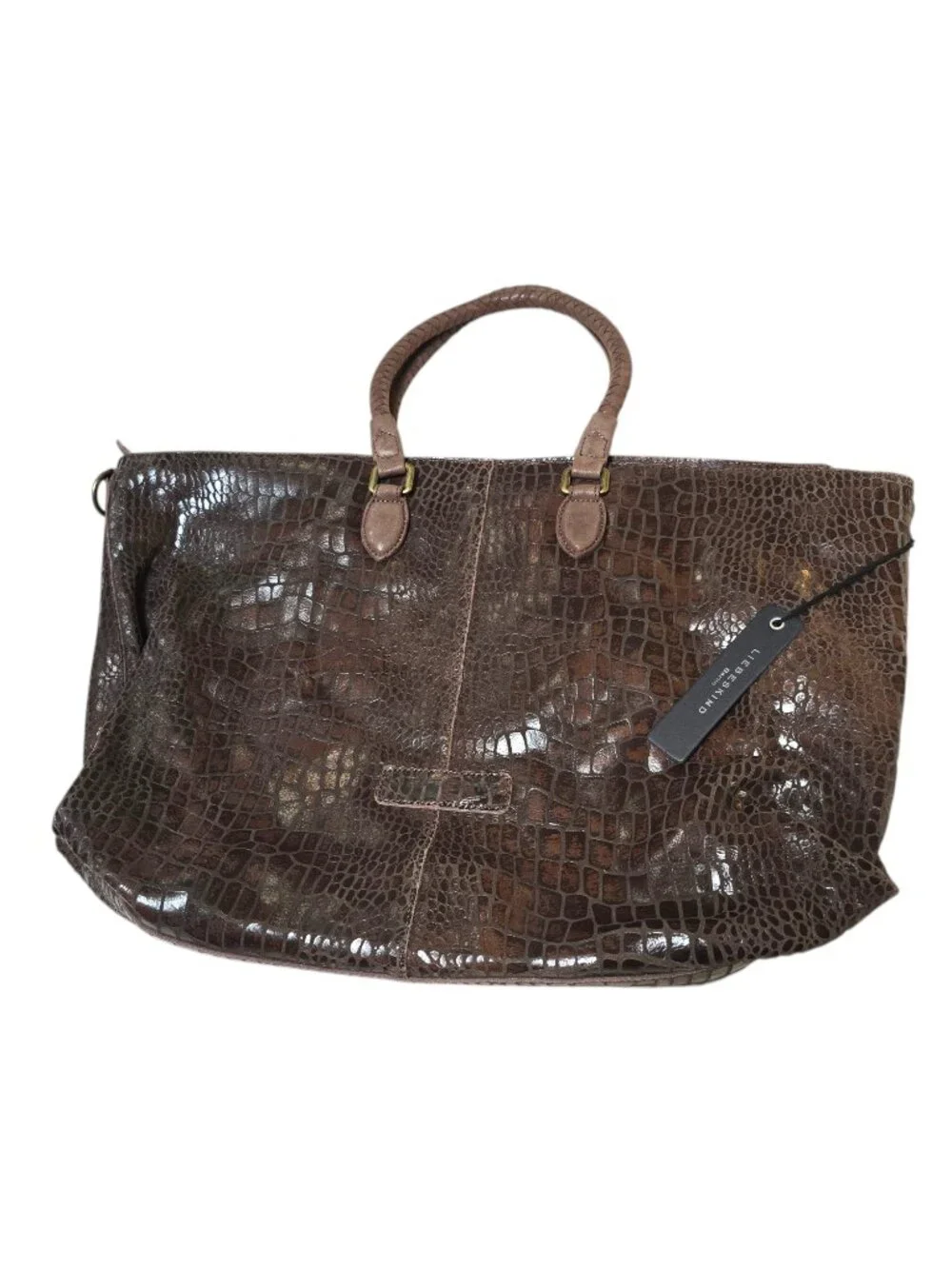 Liebeskind Berline Dark Brown XChelsea Mcroco Leather Large Tote Handbag NWT